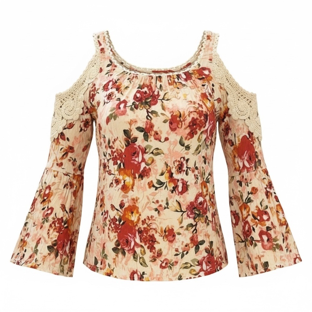 Soft Surroundings floral cold shoulder blouse, PM